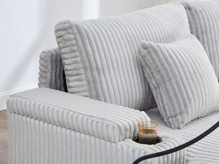 Modern Chaise Sofa With Adjustable Backrest, Cup Holders, Phone Holder & Storage Compartments For Living Room