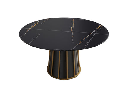 Modern Artificial Stone Round Metal Iron Base Dining Table, Can Accommodate 6 People (Not Including Chairs.) - Black