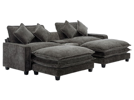 Modern Sectional Sofa With Removable Ottomans, USB Ports