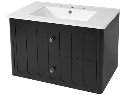Floating Bathroom Vanity With Oval Knobs & Round Edge, Soft Close Drawer Slides