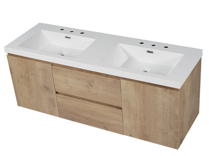 Double Sink Bathroom Vanity, Cabinet & Soft Close Doors, Divided Drawers, Wall Mounted Storage - Wood