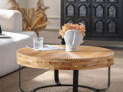 Modern Round Coffee Table With Wooden Carving Pattern