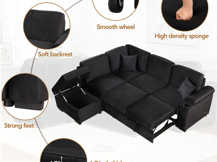 Sleeper Sofa Bed, 2 In 1 Pull Out Sofa Bed L Shape Couch With Storage Ottoman For Living Room, Bedroom Couch And Small Apartment