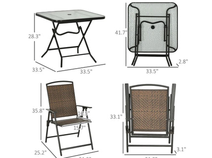 Outdoor Furniture Set, Foldable Patio Dining Set With Table And Chairs - Dark Brown