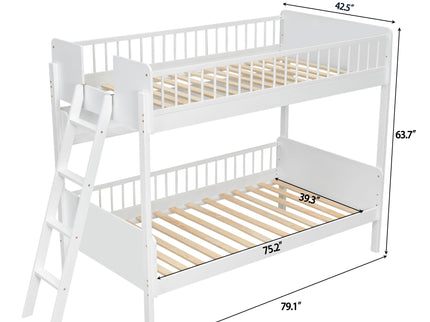 Bunk Bed With 3 Storage Shelves, Adjustable Ladder Left Or Right
