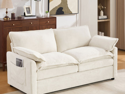 Modern Loveseat Sofa, Upholstered Couch With Side Storage Pockets
