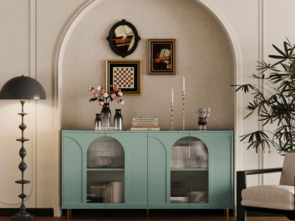 Accent Cabinet Lacquered Wooden Cabinet With 4 Glass Doors Sideboard Buffet Server Cabinet Storage Cabinet, For Living Room, Entryway, Hallway, Office, Kitchen And Dining Room