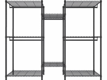 Heavy Duty Garment Rack With 8 Adjustable Wire Shelves And 5 Clothes Rails, Freestanding Closet Organizer Metal - Black