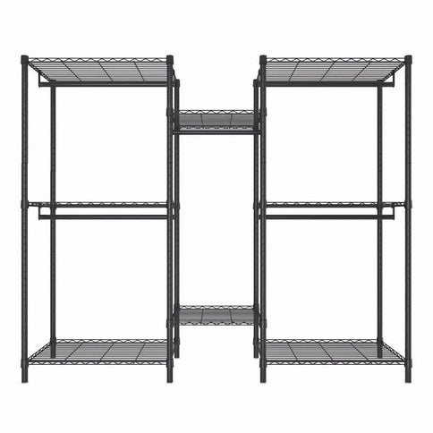 Heavy Duty Garment Rack With 8 Adjustable Wire Shelves And 5 Clothes Rails, Freestanding Closet Organizer Metal - Black