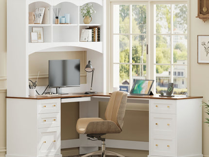 Space Saving L-Shaped Computer Desk With Keyboard Tray & Charging Stations