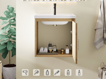 Floating Bathroom Vanity Combo, Wall Mounted Cabinet With Sink & Soft Close Doors For Small Bathrooms