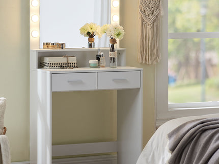 Vanity Desk With Mirror And Lights, Dressing Table With Large Drawer, 2 Level Storage Dresser & 3 Lighting Modes Adjustable Brightness, Suitable For Bedroom