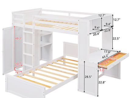 Loft Bed With A Stand Alone Bed, Shelves, Desk, And Wardrobe