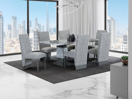 Michelle - Dining Table With Double Pedestal Marble Detailing - Gray