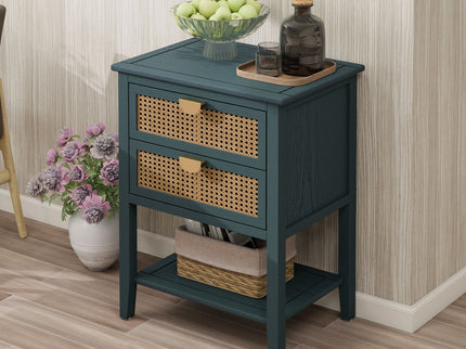 2 Drawer Side Table, Natural Rattan
