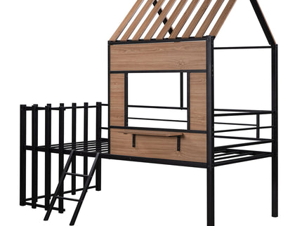 Loft Bed With Roof, Window, Guardrail, Ladder