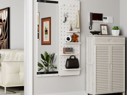 Wall Mounted Full Length Mirror With Shelf And Hook