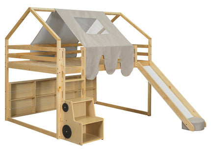 Loft Bed With House Shaped Frame And Tent