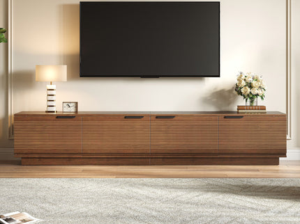 TV Stand, Entertainment Center With Fluted Door & Cable Management, Soft Closing Hinges - Walnut