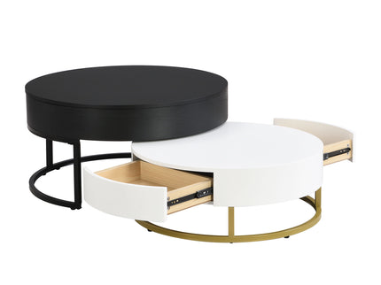 Modern Round Lift-Top Nesting Coffee Tables With 2 Drawers