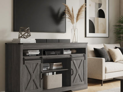Farmhouse TV Stand With Sliding Barn Doors & Adjustable Storage