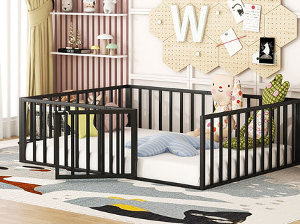 Metal Floor Bed Frame With Fence And Door