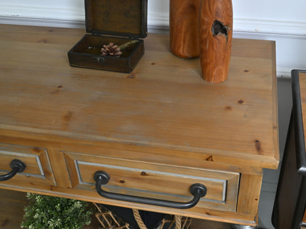 Accent Storage Console Table With Open Shelf And 3 Drawers For Living Room - Natural Wood / Brown