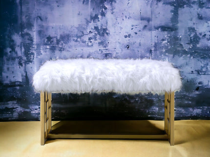 Bagley II - Bench Faux Fur - White / Gold