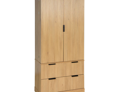Fluted Kitchen Pantry Cabinet With 2 Large Drawers & 8 Door Spice Rack Freestanding Storage Organizer - Oak