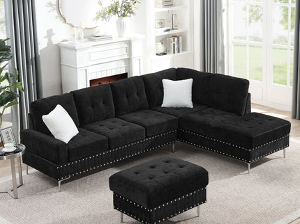 L-Shaped Sectional Sofa With Chaise And Storage Ottoman, Includes 2 Pillows