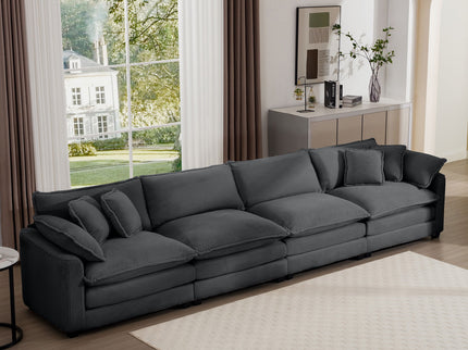 Modern Upholstered 4 Seater Fabric Sofa With Arm And Throw Pillows