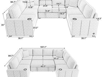 Convertible U-Shaped Sectional Sofa With Pull-Out Bed