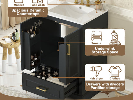 Bathroom Vanity With Sink, 1 Divided Drawer And 2 Soft Close Doors With Double Shelf
