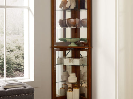 Corner Curio Dispaly Cabinet With Lights, Adjustable Tempered Glass Shelves, Mirrored Back (E26 Light Bulb Not Included)