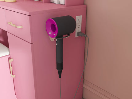 Vanity Desk With LED Mirror Lights And Power Outlet Charging Station, 3 Drawers, 7 Shelves, Storage Stool - Pink