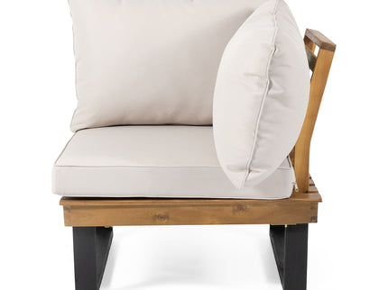 Sebastian - Hand Crafted 4 Piece Sofa Set With Water Resistant Cushions - Beige / Teak