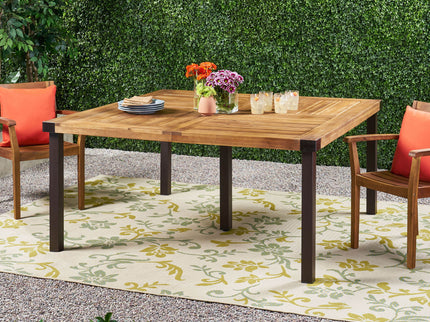 Lankershim - Modern Industrial Dining Table With Acacia Wood Slat Design - Teak