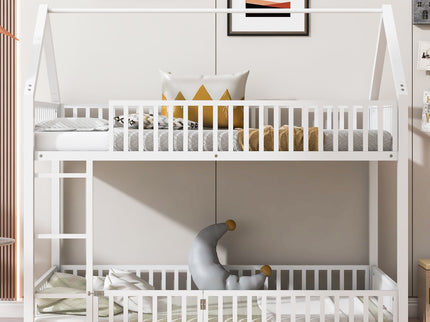 Metal House Bunk Bed With Fence And Door