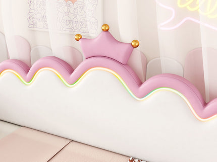 Extending Daybed With LED Lights, Modern Upholstered Princess Daybed With Crown Headboard