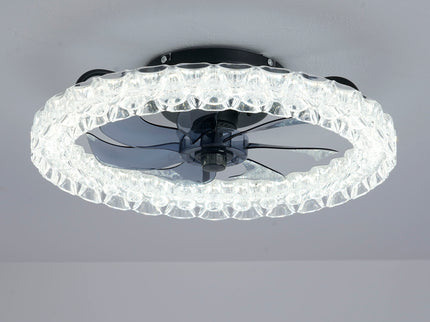 LED Light Source And Remote Control, 3000 - 6500K Dimmable Flush Mount LED Fan Light, 6 Speeds, Quiet DC Motor - Matte Black