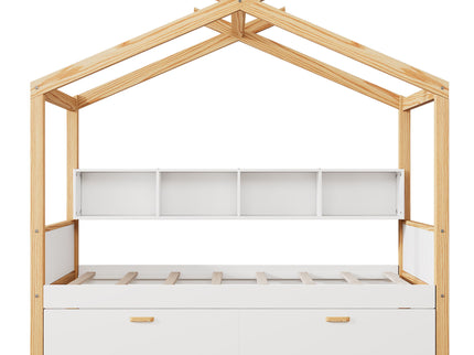 House Bed With Bookshelf Storage