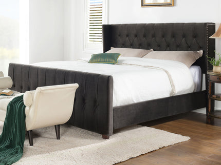 David - King Tufted Wingback Bed - Dark Charcoal Gray