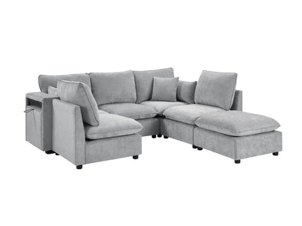 Modern Sectional Sofa U-Shaped With Movable Ottoman Storage Armrests And USB Ports