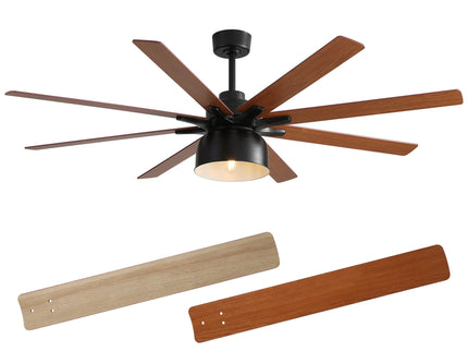 52" Ceiling Fan With 6 Speed Wind 8 Dual Colors Blades Remote Control Reversible DC Motor With Light - Black