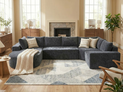 Modular Cloud Sectional Sofa Set, U-Shaped Upholstered Couch With Deep Seat