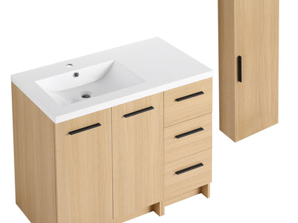 Freestanding Bathroom Vanity Set With Tall Linen Cabinet, 3 Drawers And Large Storage, Single Sink