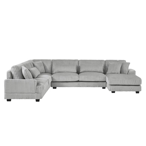 U - Shaped Sectional Sofa With Chaise Lounge, Oversized Living Room Sofa - Gray