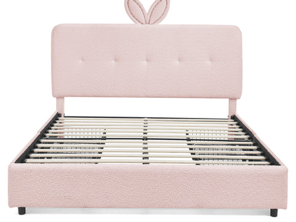 Upholstered Bed With Oversized Rabbit Ear Headboard, LED Lights & 4 Storage Drawers