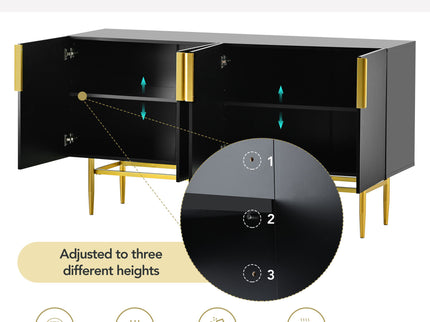 Modern Elegant 4 Door Sideboard Metal Handle Buffet Cabinet For Dining Room, Living Room, Bedroom, Hallway