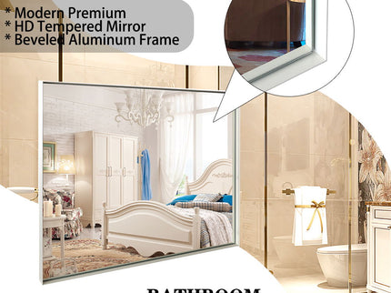 Rectangular Wall-Mounted Beveled Bathroom Mirror, Square Angle Metal Frame Wall Mounted Bathroom Mirrors For Wall (Horizontal & Vertical) - Glossy White